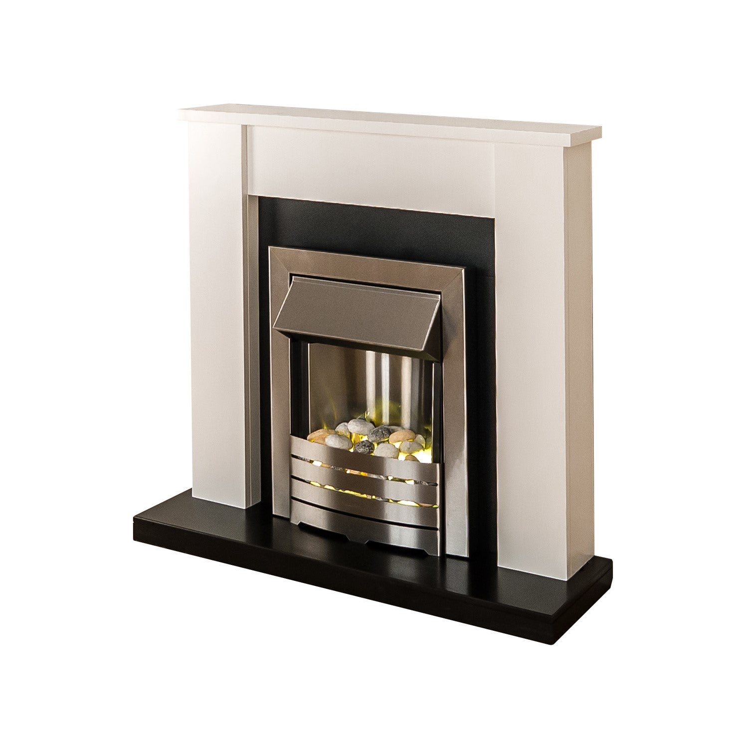 Adam White and Chrome Freestanding Electric Fireplace Suite - Solus