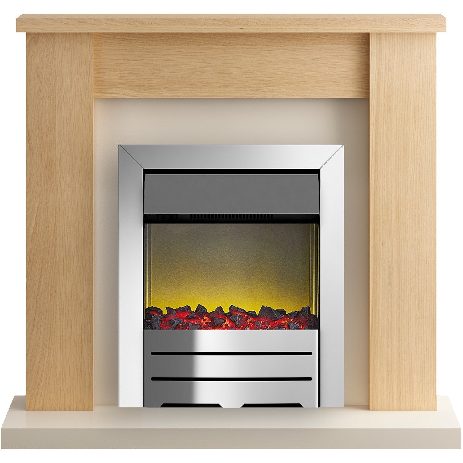 Adam Modern Oak Fireplace Mantel with Colorado Electric Fire in Chrome - Solus