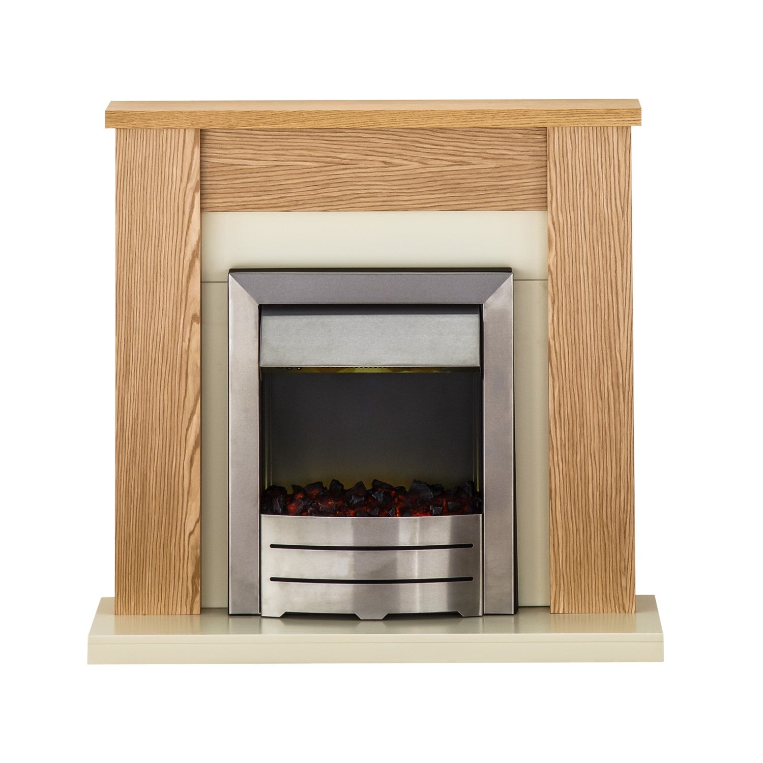 Adam Modern Oak Fireplace Mantel with Colorado Electric Fire in Chrome - Solus