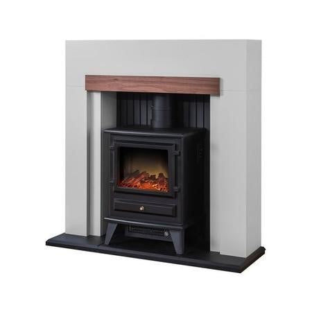 Adam Cream and Black Freestanding Electric Stove Fireplace Suite - Salzburg