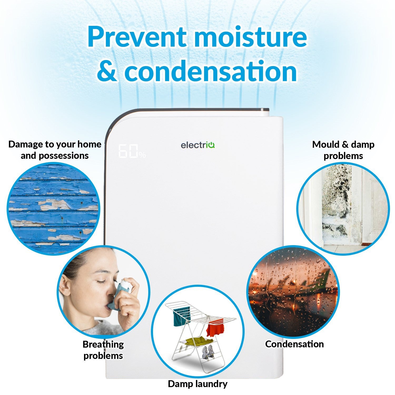 electriQ 10 Litre Smart Desiccant Dehumidifier with Heater and HEPA Air Purifier