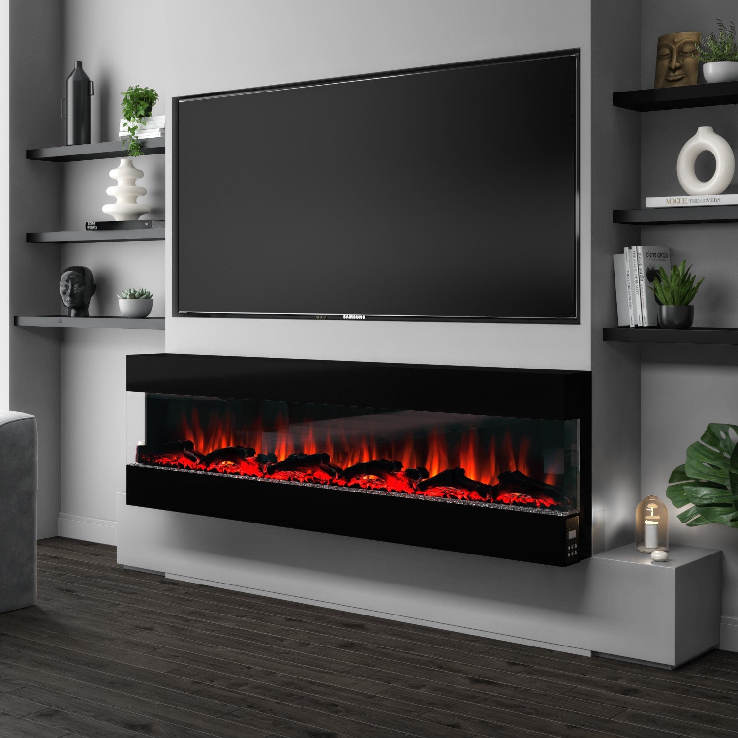 Black Wall Mounted Electric Fireplace with Open Front 72 Inch -  AmberGlo