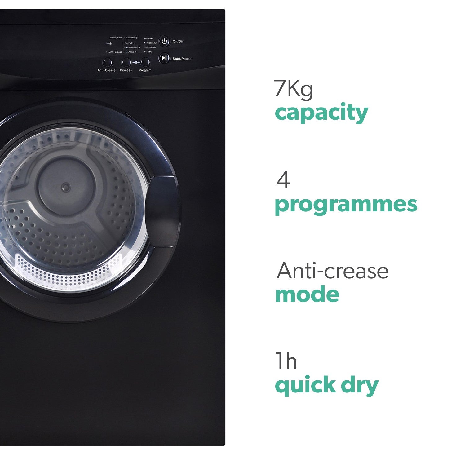 electriQ Freestanding 7kg Vented Tumble Dryer - Black