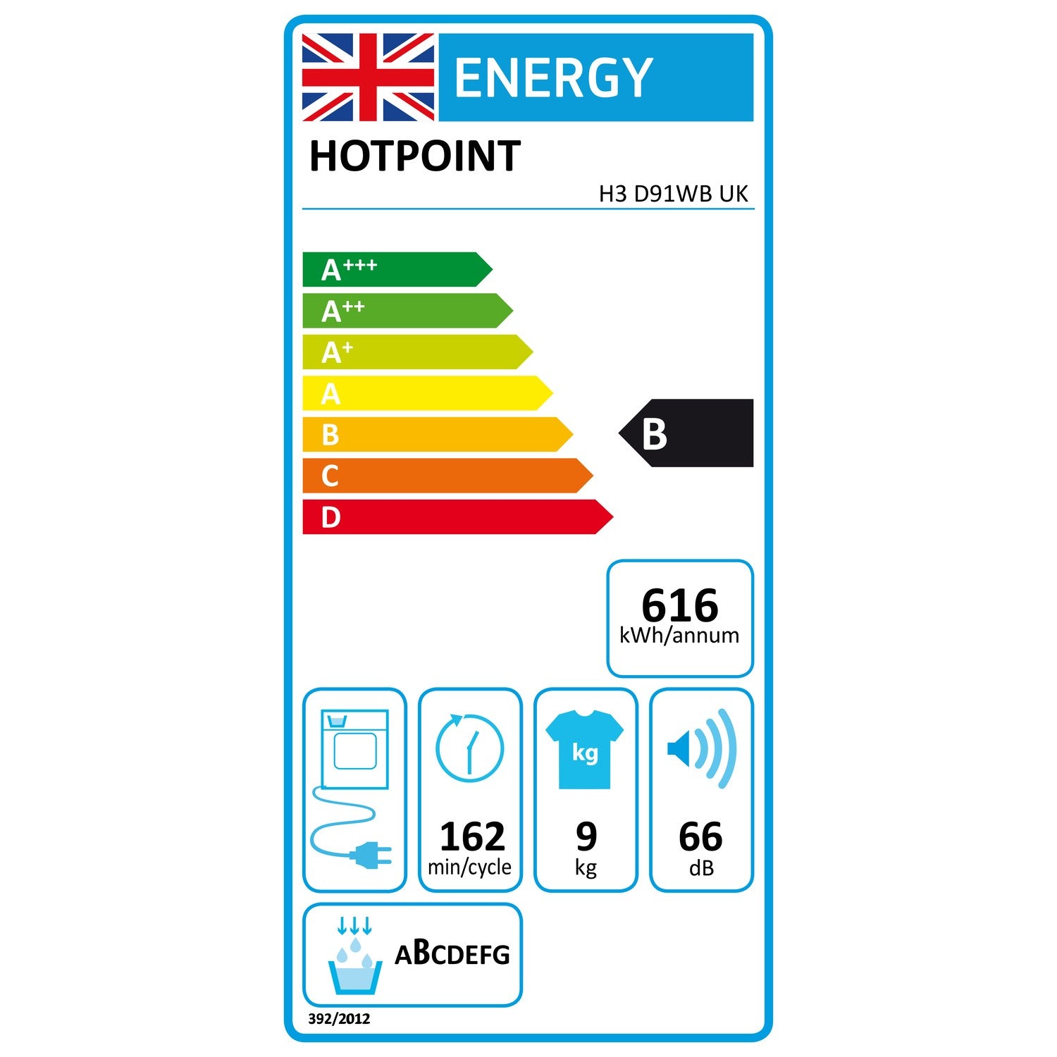 Hotpoint 9kg Freestanding Condenser Tumble Dryer - White