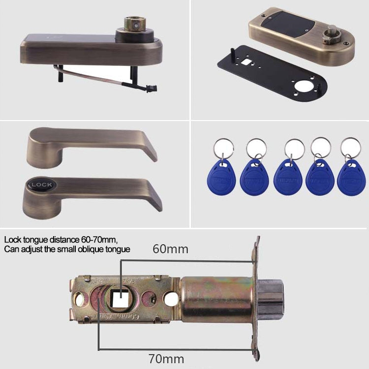 Password + Key + Sensor Card Zinc Alloy Red Bronze Electronic Door Lock Touch Screen Electronic Code Lock, OS8818-QGT Bronze