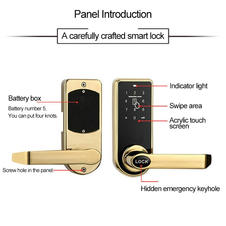 Password + Key + Sensor Card Zinc Alloy Red Bronze Electronic Door Lock Touch Screen Electronic Code Lock, OS8818-QGT Bronze