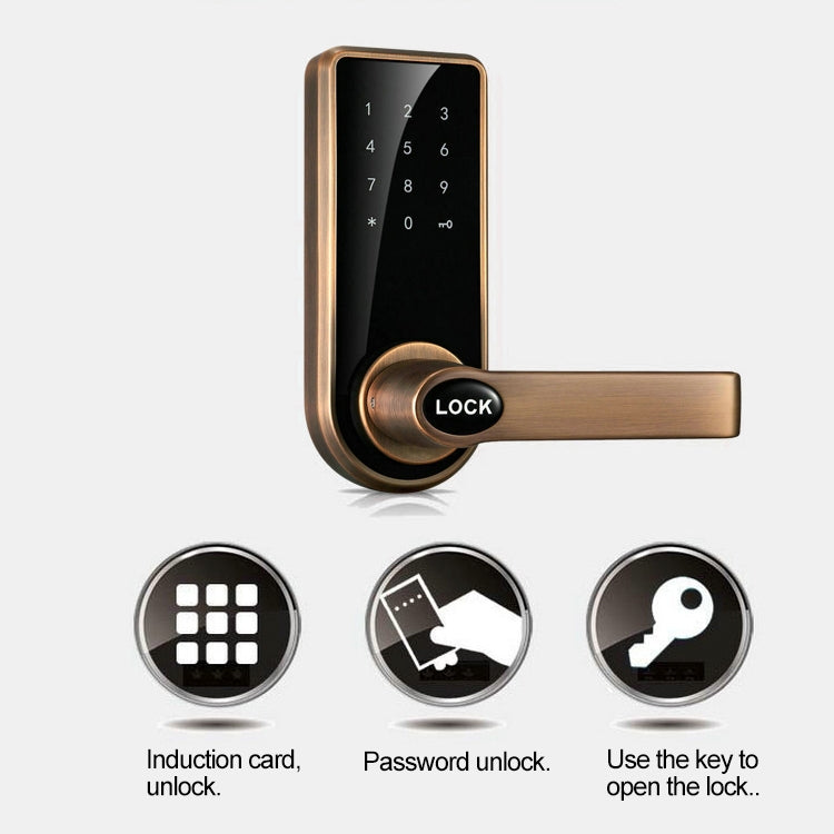 Password + Key + Sensor Card Zinc Alloy Red Bronze Electronic Door Lock Touch Screen Electronic Code Lock, OS8818-QGT Bronze