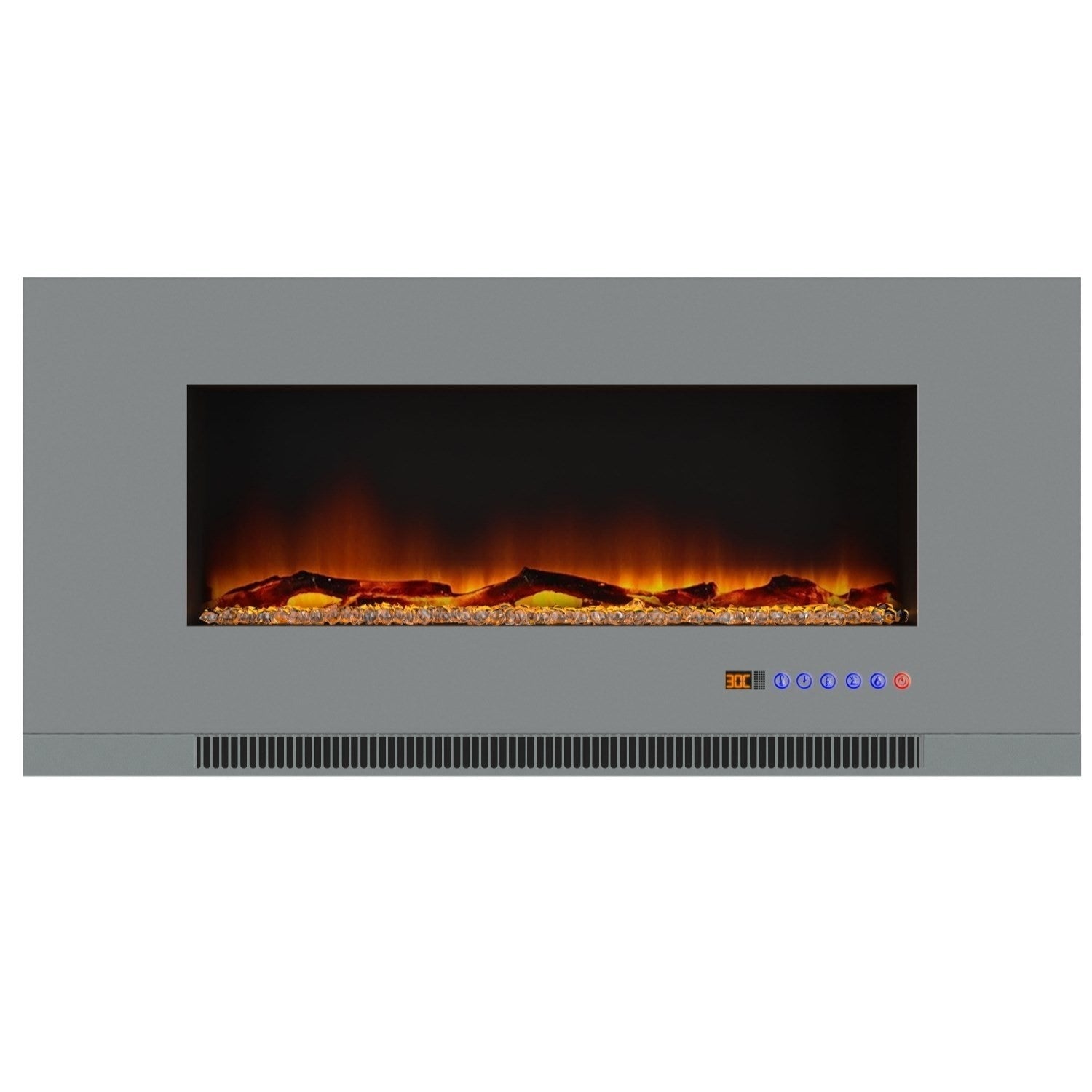 Grey Inset Media Wall Electric Fireplace with Log and Crystal Fuel Bed 42 inch - Amberglo
