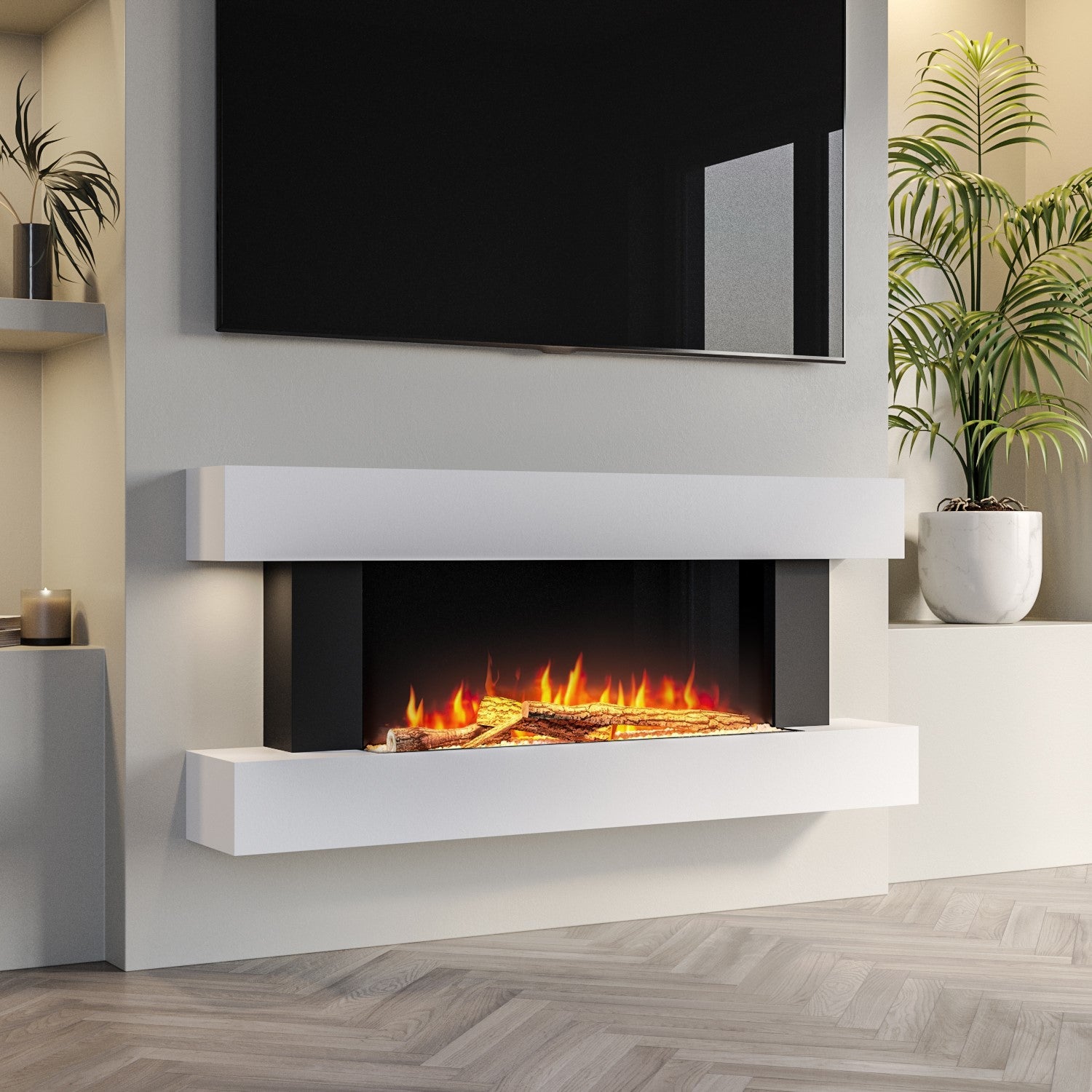 White Wall Mounted Electric Fireplace Suite with LED Lights 52 inch- Amberglo