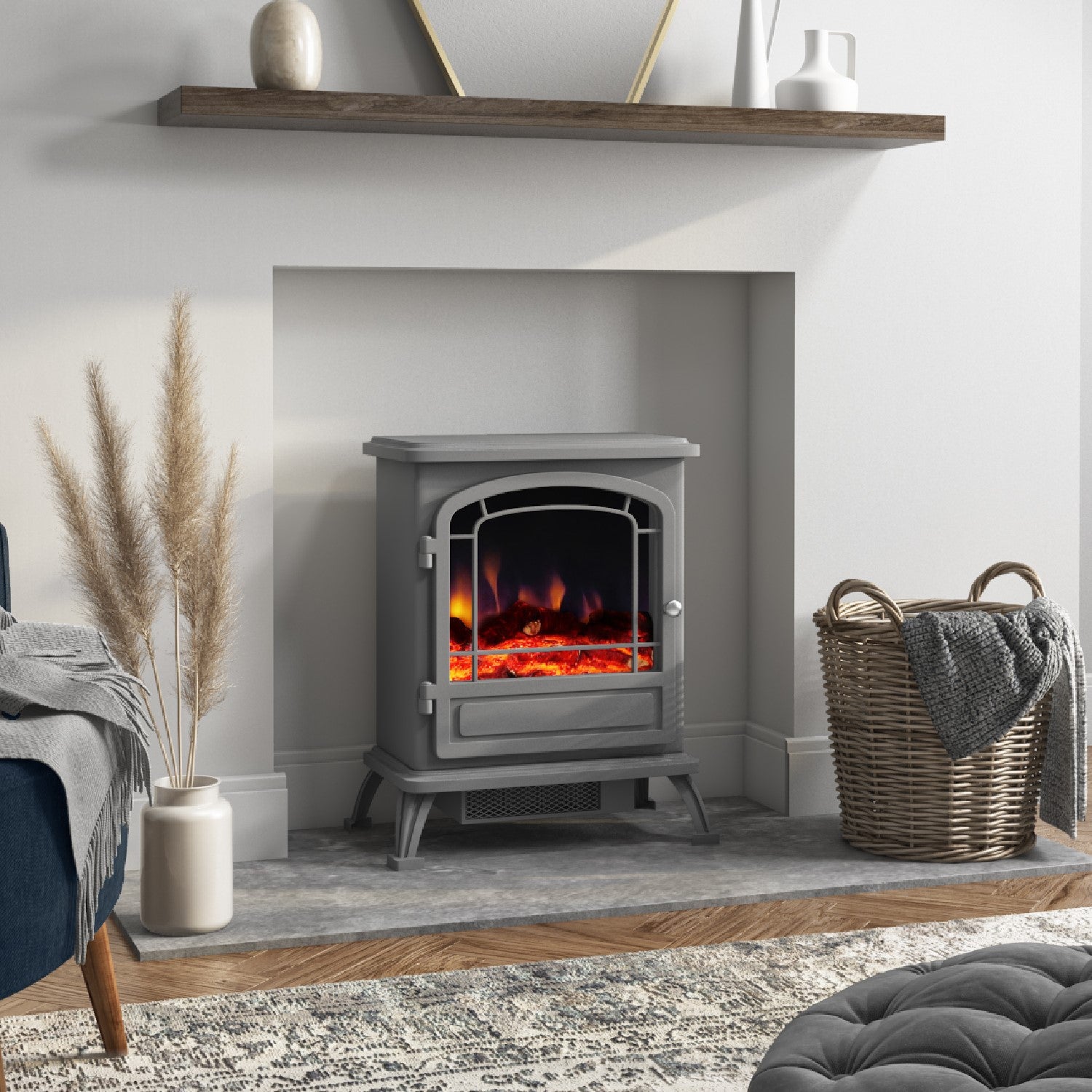 Grey Freestanding Electric Log Burner - AmberGlo