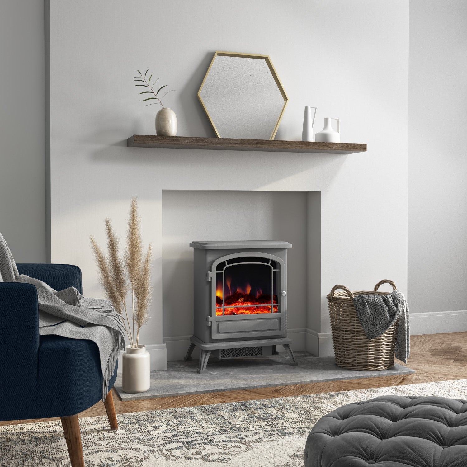 Grey Freestanding Electric Log Burner - AmberGlo