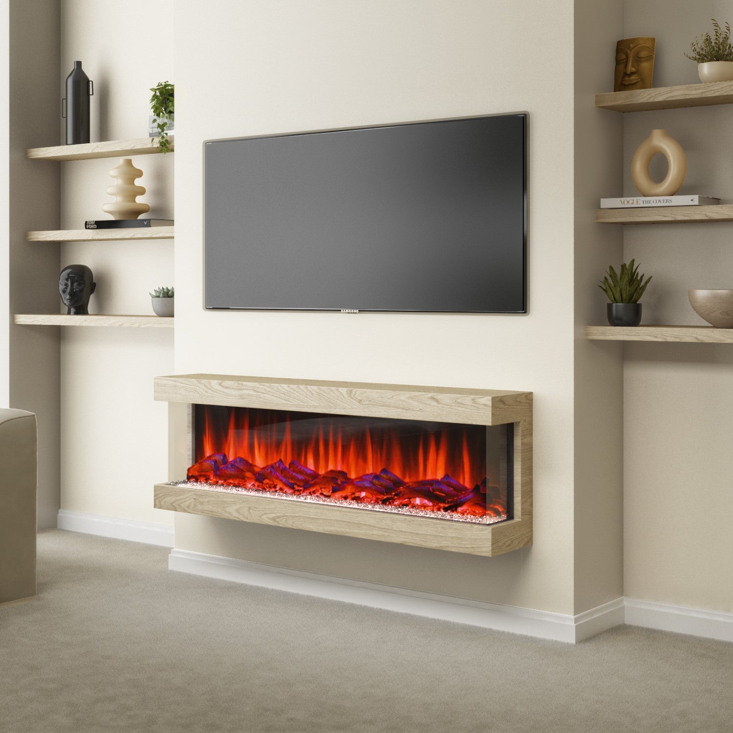 Wood Effect Wall Mounted Electric Fireplace with LED Lights 51 Inch  - Amberglo