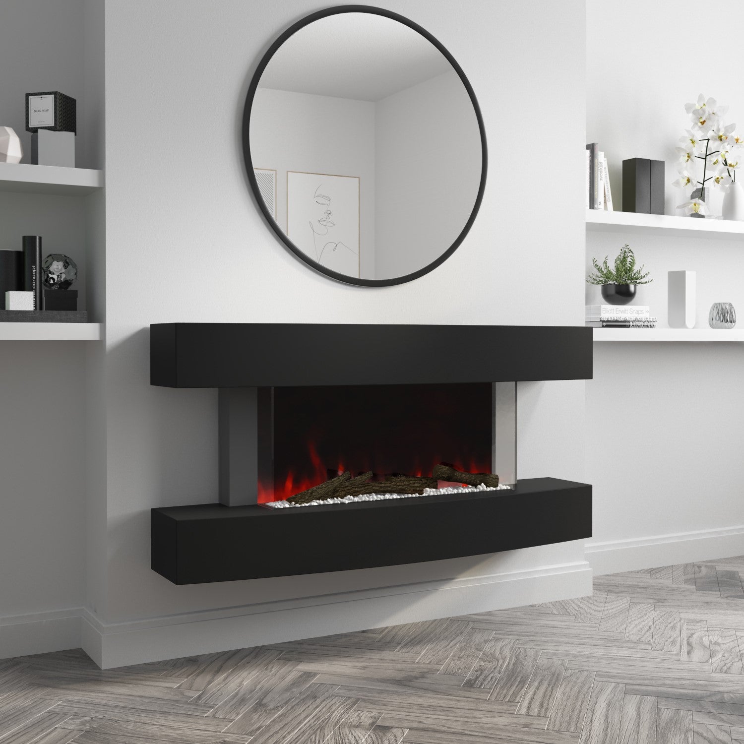 Matt Black Wall Mounted Curved Electric Fire 47 Inch  - Amberglo