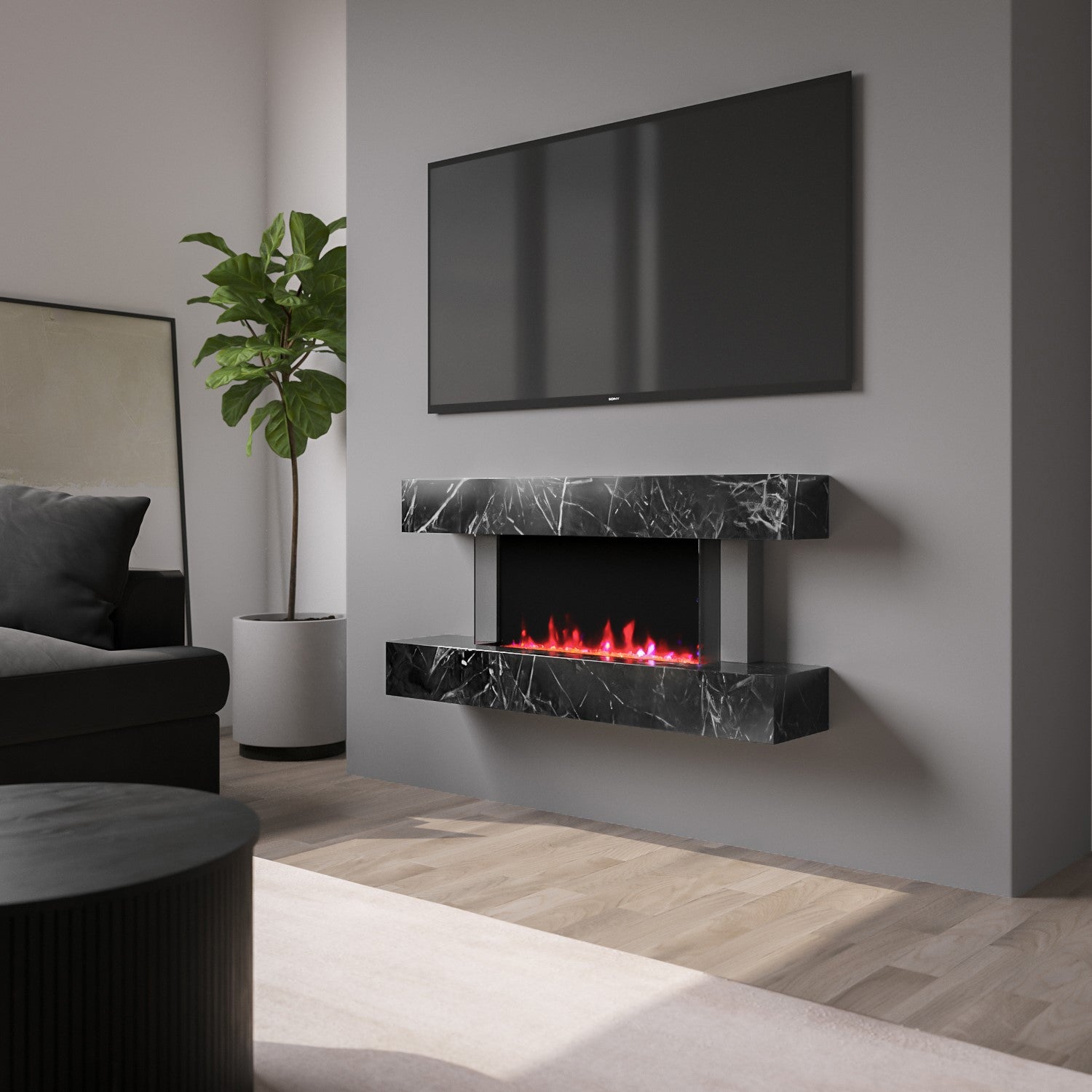 Black Marble Effect Wall Mounted Electric Fireplace 47 inch  - Amberglo