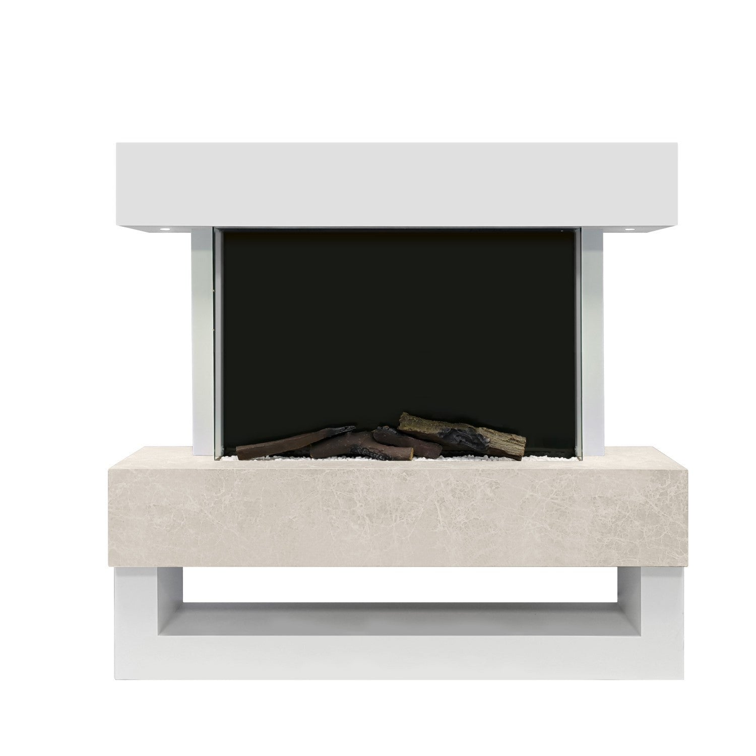 White & Beige Concrete Effect Freestanding Smart Electric Fireplace - LAST FEW  IN STOCK