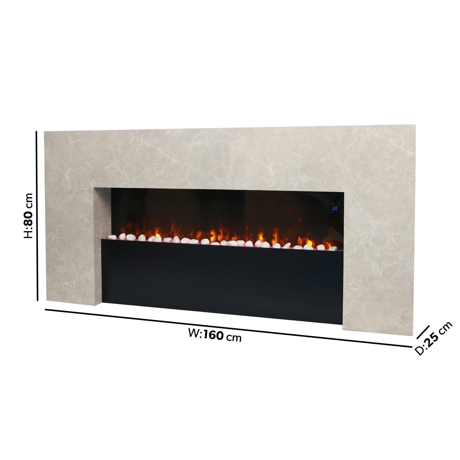Stone Effect Freestanding Electric Fireplace with Pebbles 62 inch - Amberglo