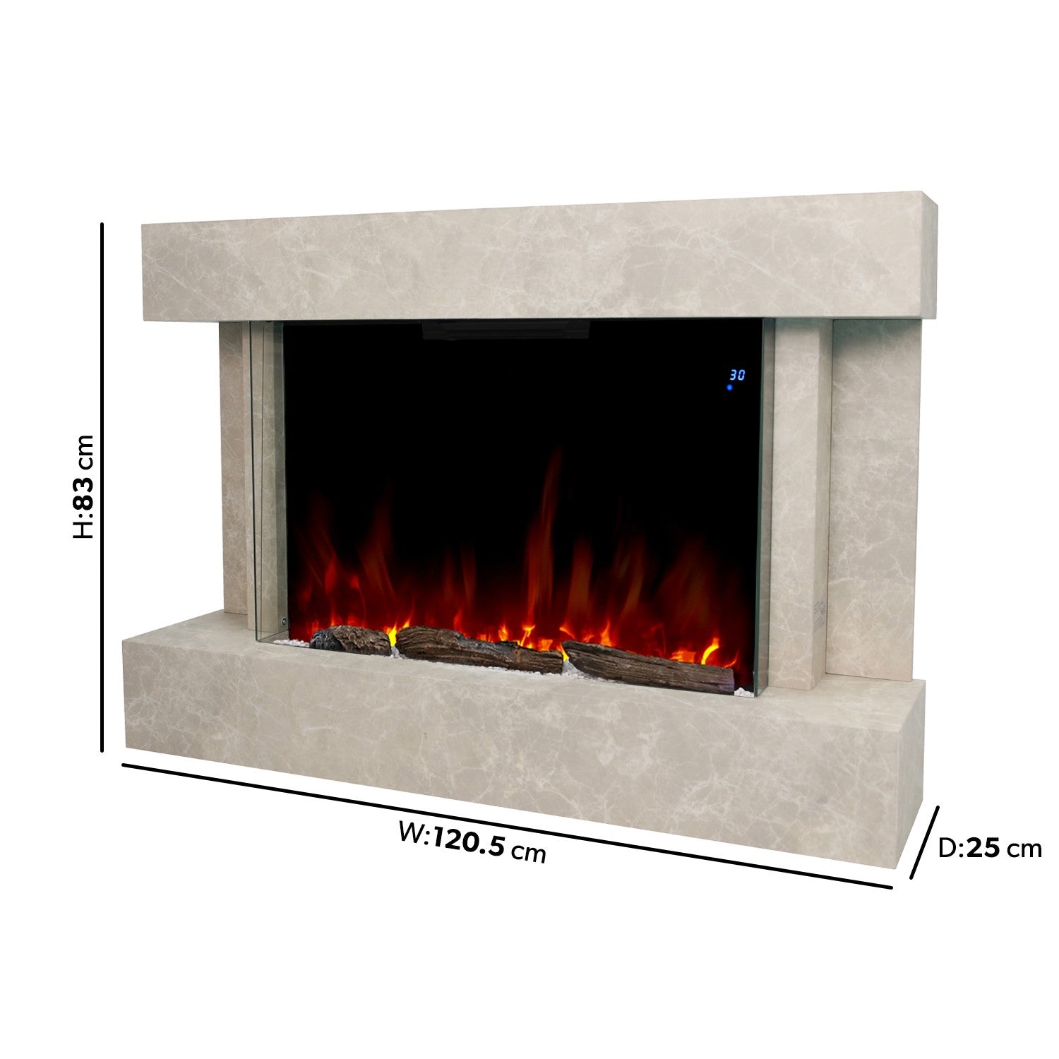 Freestanding Stone Effect Tall 44 Inch Electric Fire with Logs and Pebbles - Amberglo
