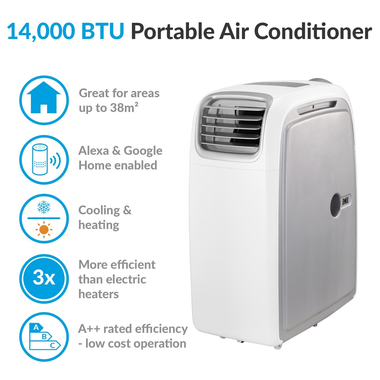 Refurbished-AirFlex 14000 BTU 4kW SMART WIFI Portable Air Conditioner with Heat Pump for Rooms up to 38 sqm