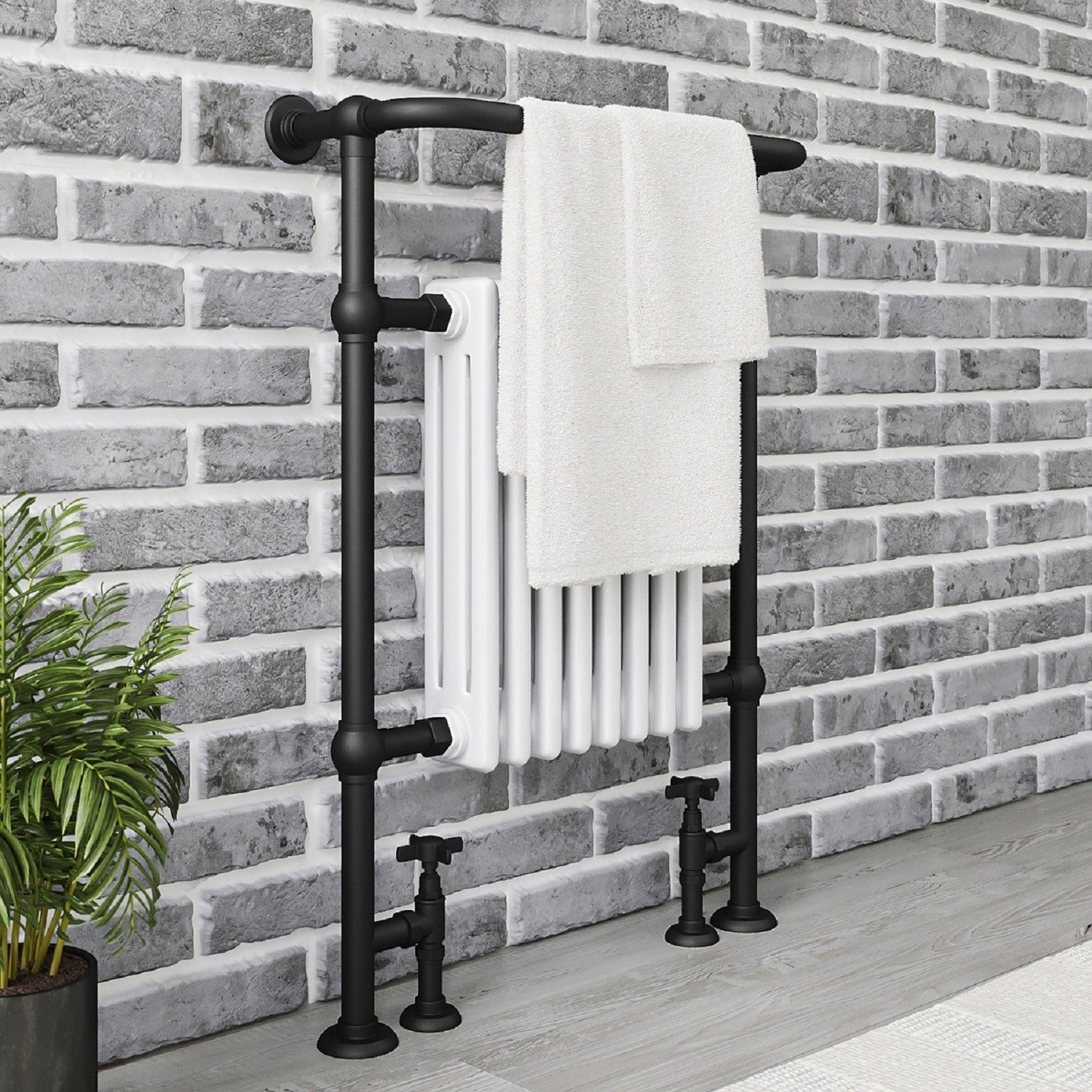 White and Black Traditional Column Radiator with Towel Rail 952 x 659mm - Regent