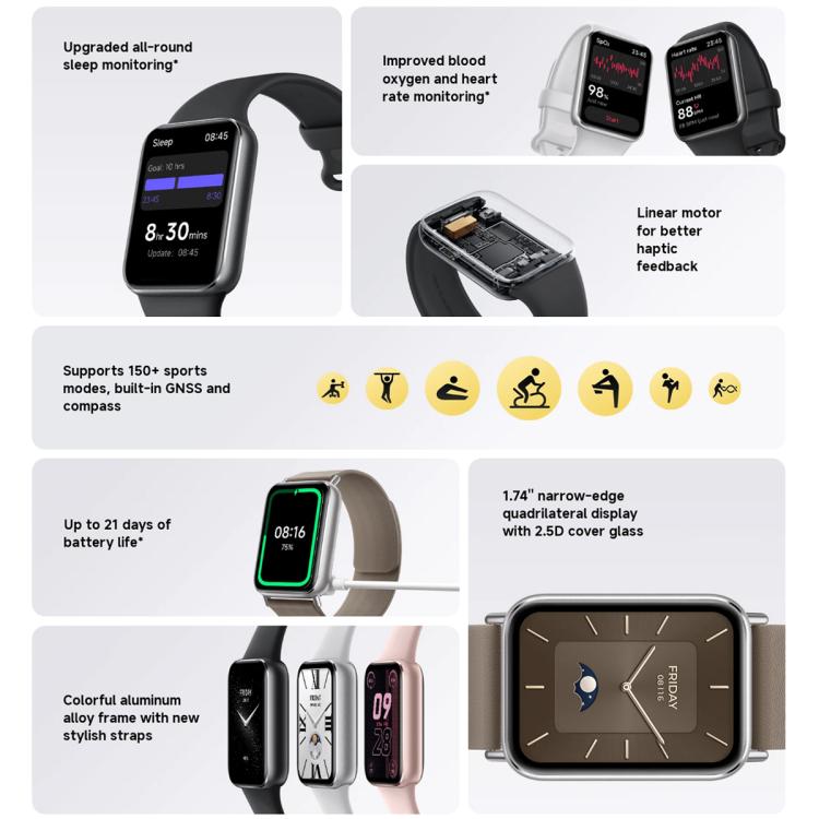 Original Xiaomi Smart Band 9 Pro Global 1.74 inch AMOLED Screen 5ATM Waterproof Smart Watch, Support Blood Oxygen / Heart Rate Monitor, Smart Band 9 Pro Global Pink, Smart Band 9 Pro Global Silver