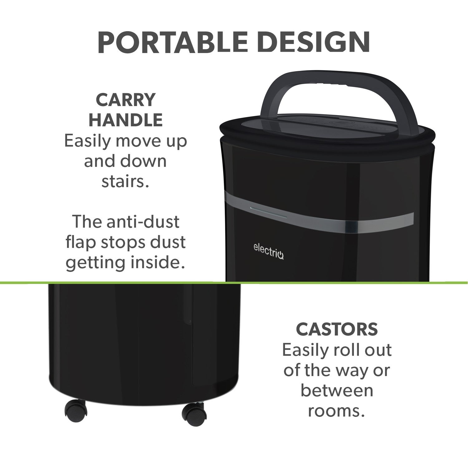 electriQ 20L Low-Energy Quiet Laundry Dehumidifier and HEPA UV Air Purifier - Black
