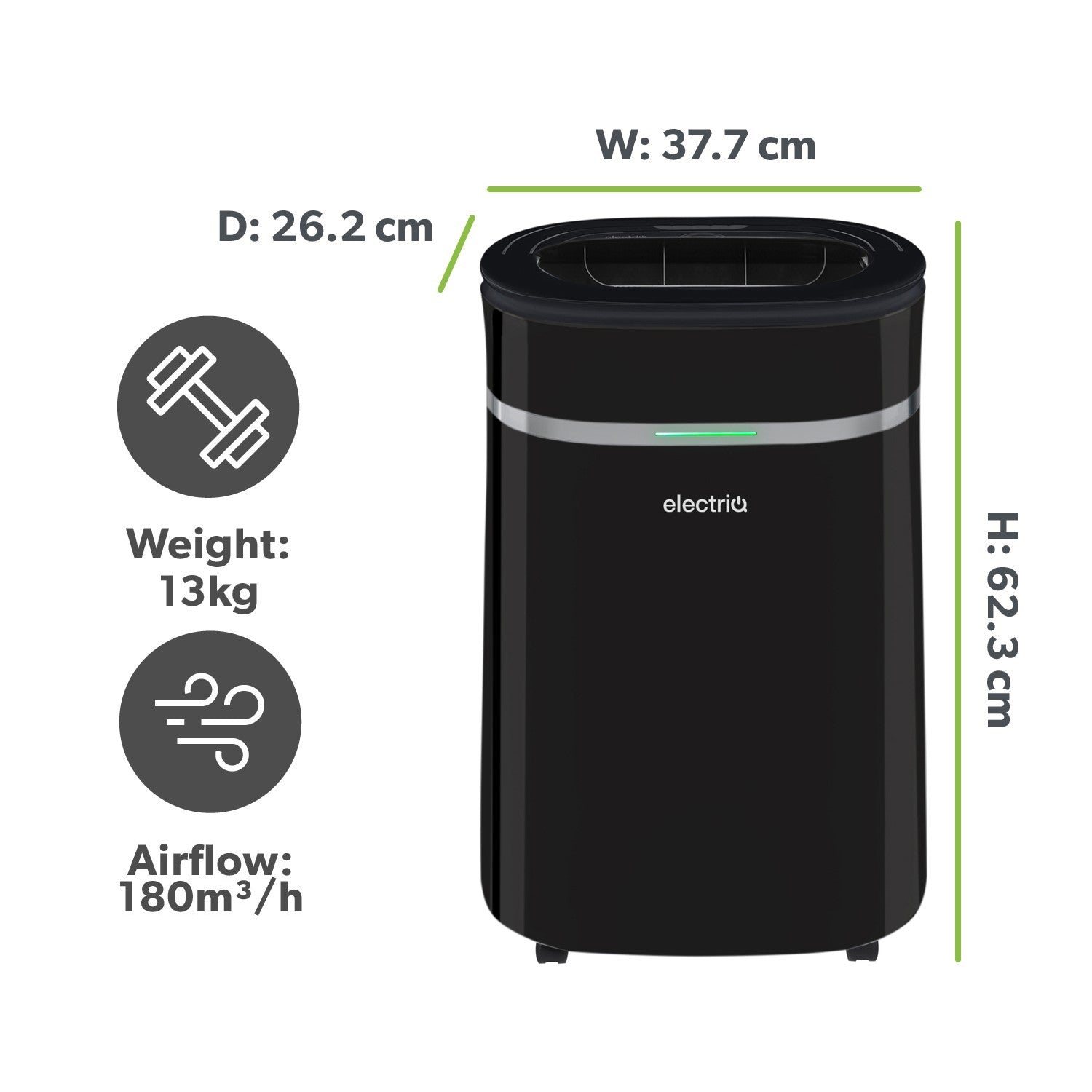 electriQ 20L Low-Energy Quiet Laundry Dehumidifier and HEPA UV Air Purifier - Black