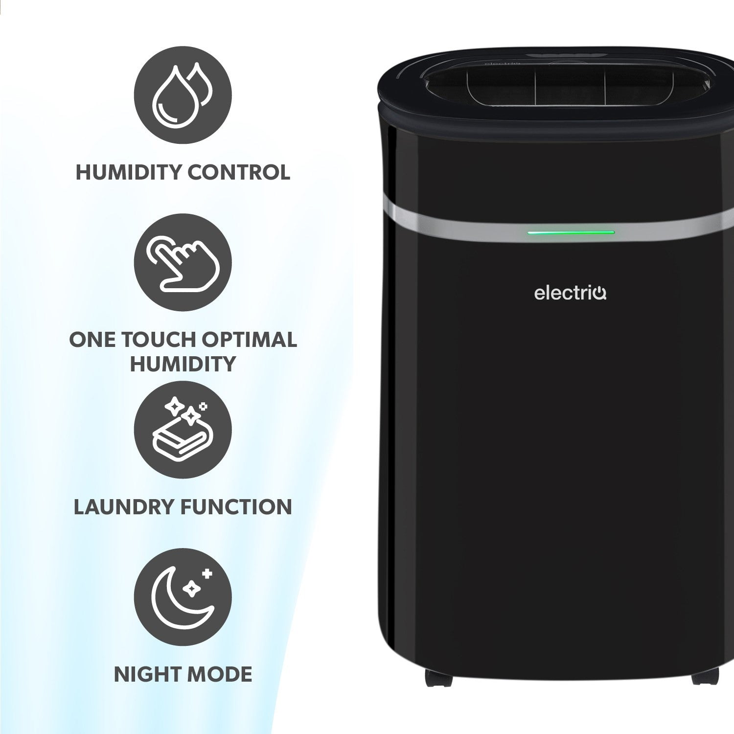 electriQ 20L Low-Energy Quiet Laundry Dehumidifier and HEPA UV Air Purifier - Black