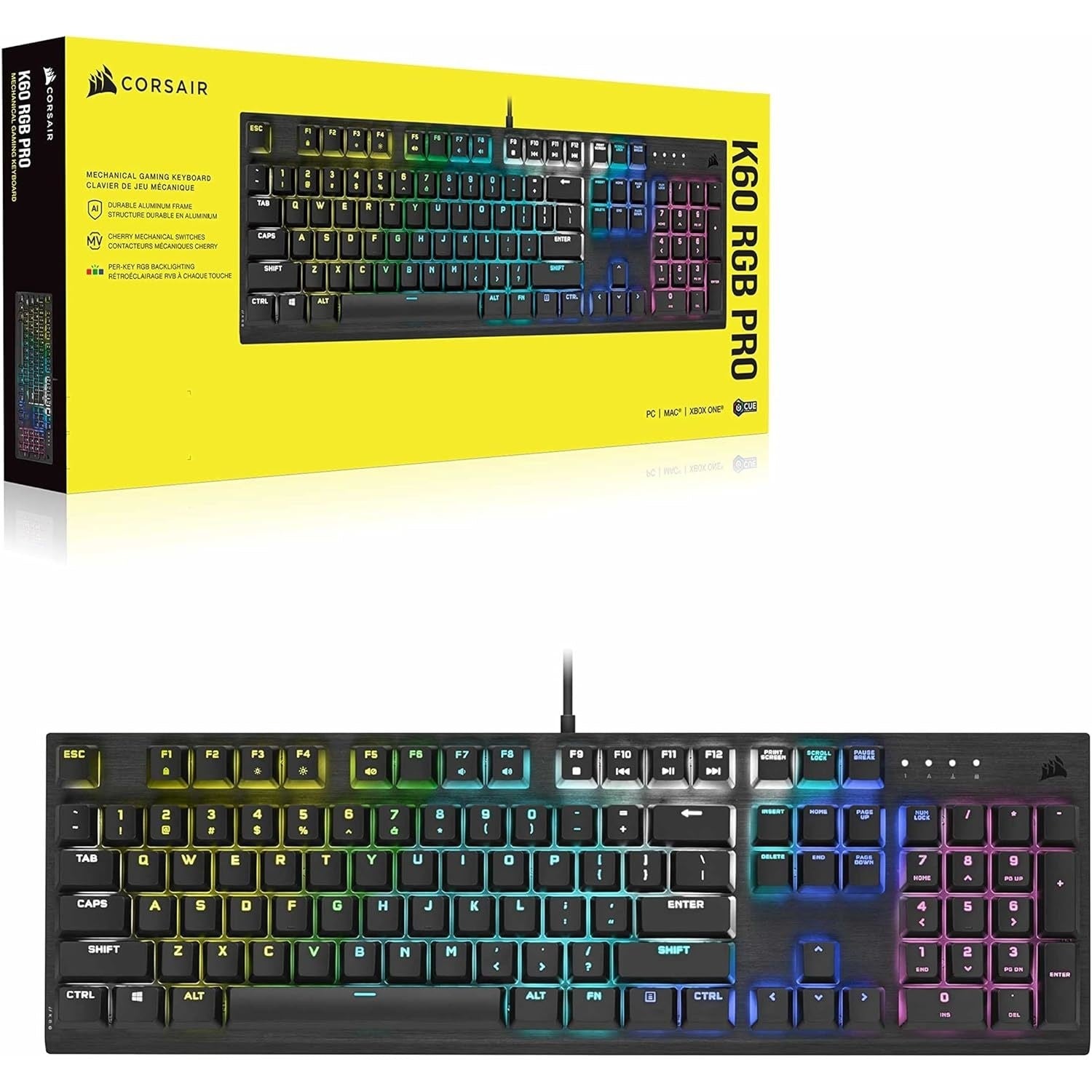 Corsair K60 PRO Cherry VIOLA RGB Wired Mechanical Gaming Keyboard Black