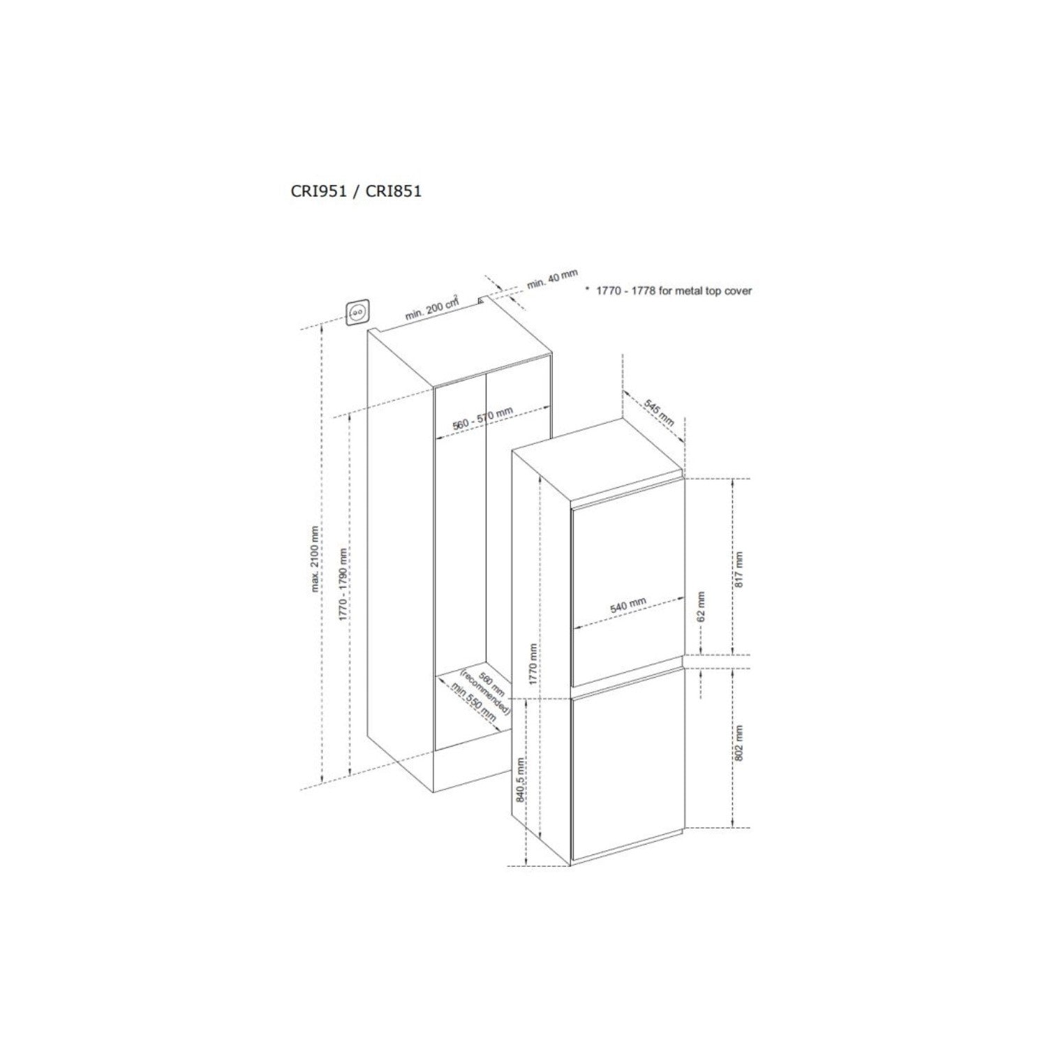Refurbished CDA CRI951 228 Litre Integrated Fridge Freezer