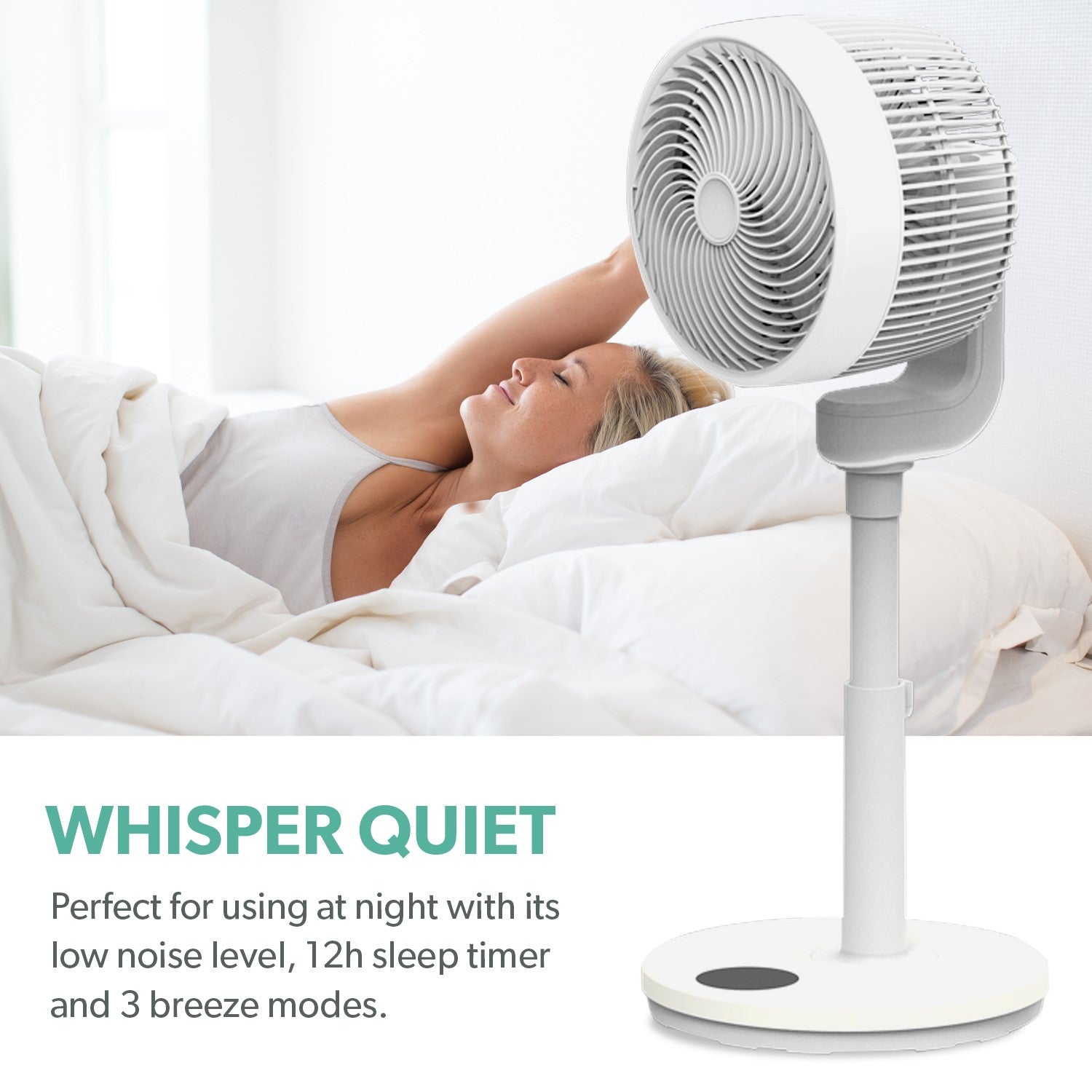 electriQ 9-Inch DC Oscillating Pedestal Fan - Whisper Quiet& Low Energy