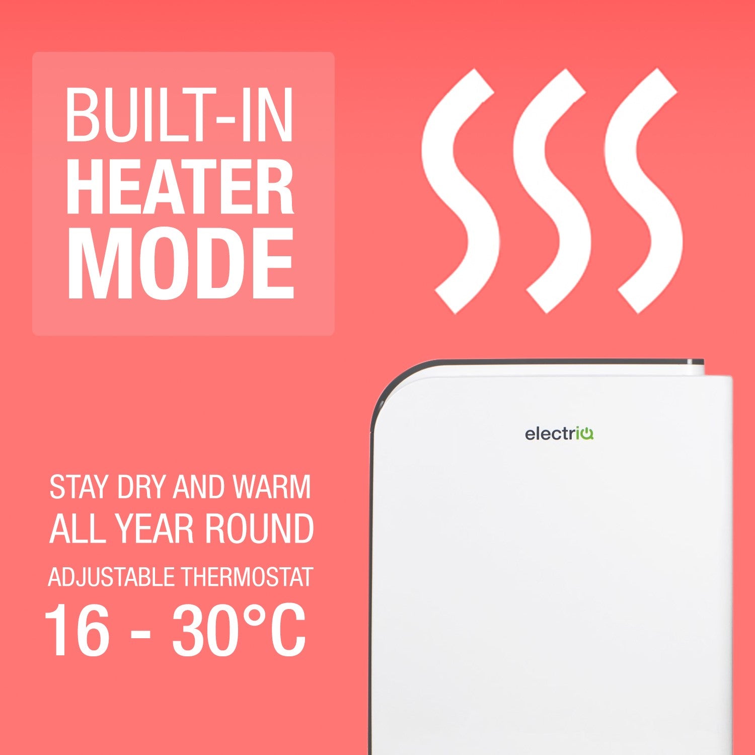 electriQ 10 Litre Smart Desiccant Dehumidifier with Heater and HEPA Air Purifier