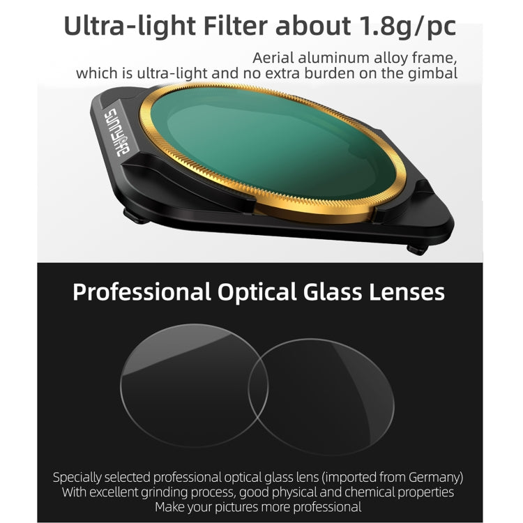 Sunnylife A2S-FI9346 4 in 1 ND8PL++ND16PL+ND32PL+ND64PL Lens Filter for DJI Air 2S, 4 in 1 NDPL Filter