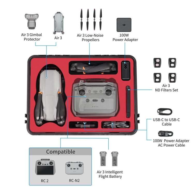 STARTRC Waterproof PP Official Standard Drone Kit Suitcase Storage Box, For DJI Air 3 / RC2 / N2