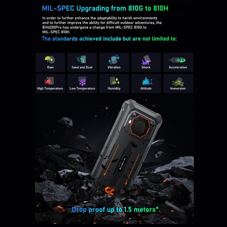 Blackview BV6200 Pro, IP68/IP69K/MIL-STD-810H, 6.56 inch Android 14 MediaTek Helio P35 Octa Core, Network: 4G, OTG, NFC