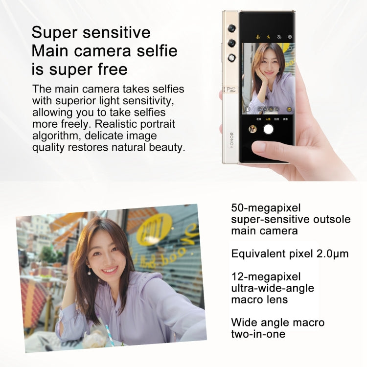Honor V Purse 5G, Side Fingerprint, 7.71 inch + 6.45 inch MagicOS 7.2 Qualcomm Snapdragon 778G Octa Core, Network: 5G, OTG, NFC, Not Support Google Play, 16GB+256GB, 16GB+512GB