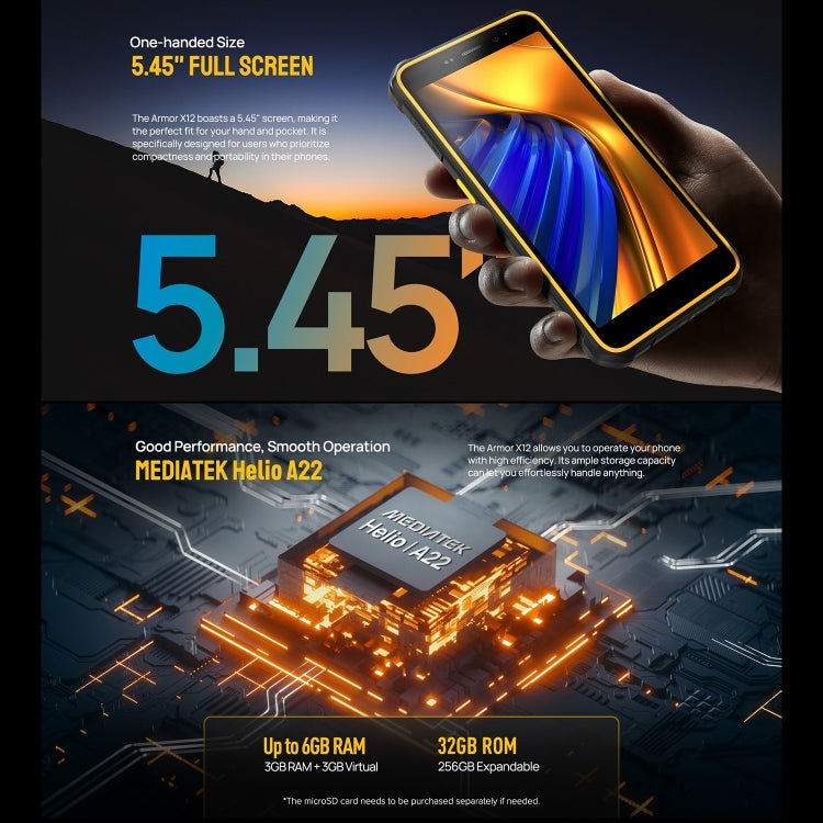 Ulefone Armor X12, Rugged Phone, Face Unlock, 5.45 inch Android 13 Go MediaTek Helio A22 Quad Core, Network: 4G, NFC