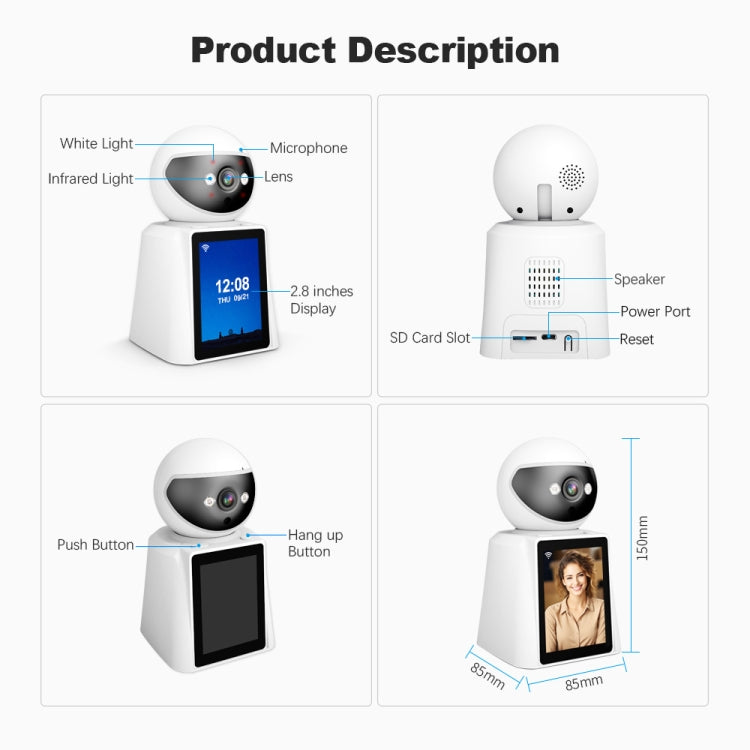 Srihome SH053 2MP 2.8 inch IPS Screen Smart IP Camera Baby Monitor