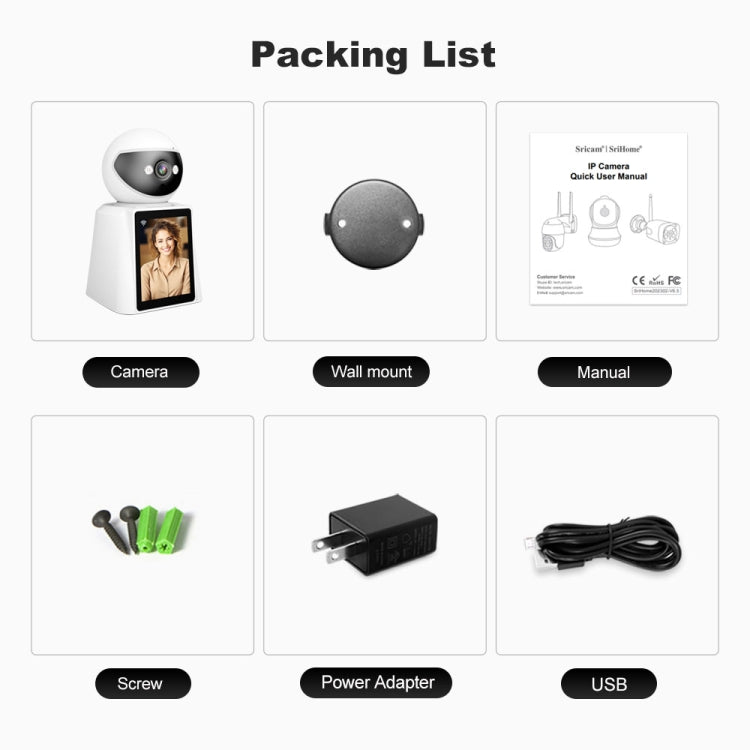 Srihome SH053 2MP 2.8 inch IPS Screen Smart IP Camera Baby Monitor