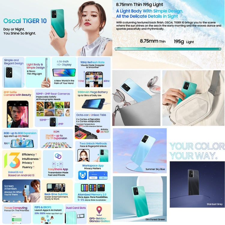 Blackview Oscal TIGER 10, 6.56 inch Android 13 Unisoc UMS9230 T606 Octa Core up to 1.6GHz, Network: 4G, OTG