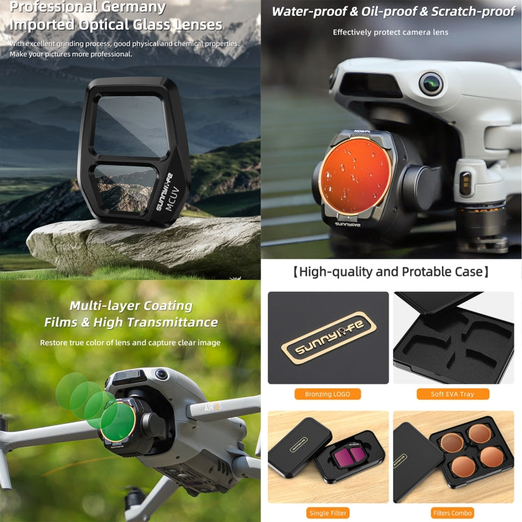 For DJI Air 3S Sunnylife Camera Lens Filter, MCUV, ND8, ND16, ND32, ND64, CPL, ND8PL, ND16PL, ND32PL, ND64PL, 3 in 1 CPL ND8 ND16, 4 in 1 ND8-64, 4 in 1 ND8-64PL, 4 in 1 UV CPL ND32 ND64, 6 in 1 UV CPL ND8-64