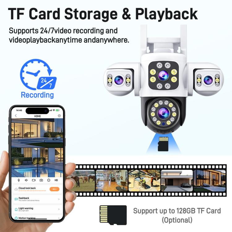 2MP HD 360 Degree Panorama 3 Lens IP66 Waterproof Wireless WiFi Camera, 15 Days Memory Card, 30 Days Memory Card