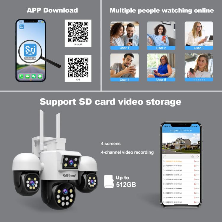 SriHome SH069 8MP 3X Digital Zoom HD Quad-lens Security Camera