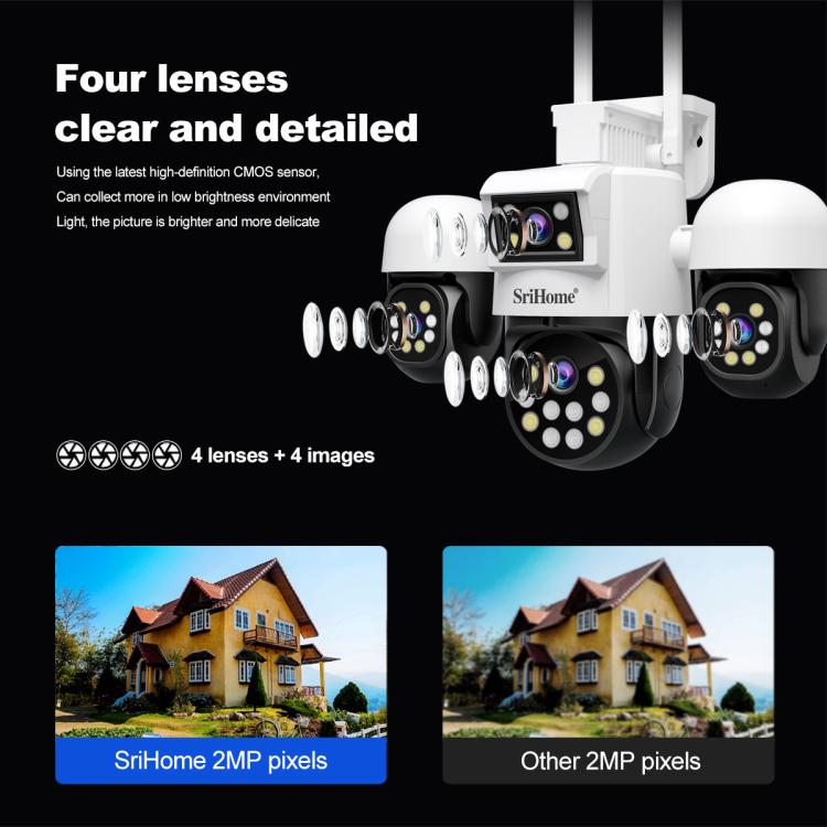 SriHome SH069 8MP 3X Digital Zoom HD Quad-lens Security Camera