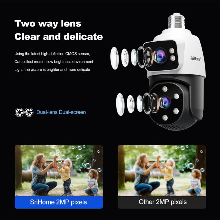 SriHome SH068 E27 4MP HD Dual Lens Light Bulb Camera Outdoor IP66 Waterproof