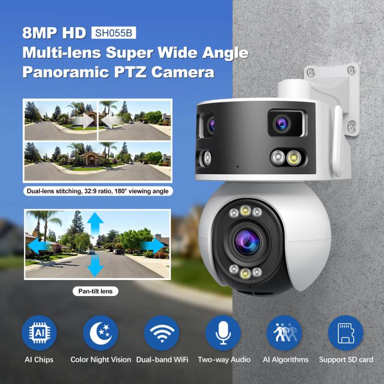 SriHome SH055B 8MP HD Multi-lens Super Wide Angle Panoramic PTZ Dome Camera