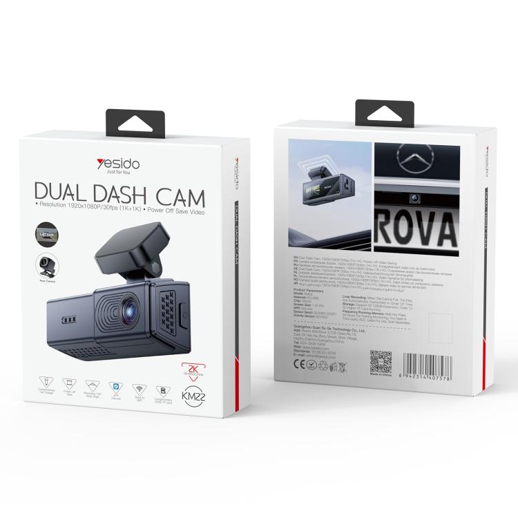 Yesido KM22 1K HD Dual Dash Camera Car Driving Recorder with 1.47 inch Screen
