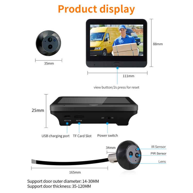 ESCAM C88 4.3 inch 1080P PIR Digital Door Viewer WiFi Video Doorbell Support Night Vision, Two-way Audio, C88