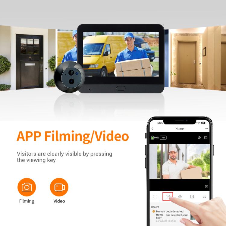 ESCAM C88 4.3 inch 1080P PIR Digital Door Viewer WiFi Video Doorbell Support Night Vision, Two-way Audio, C88