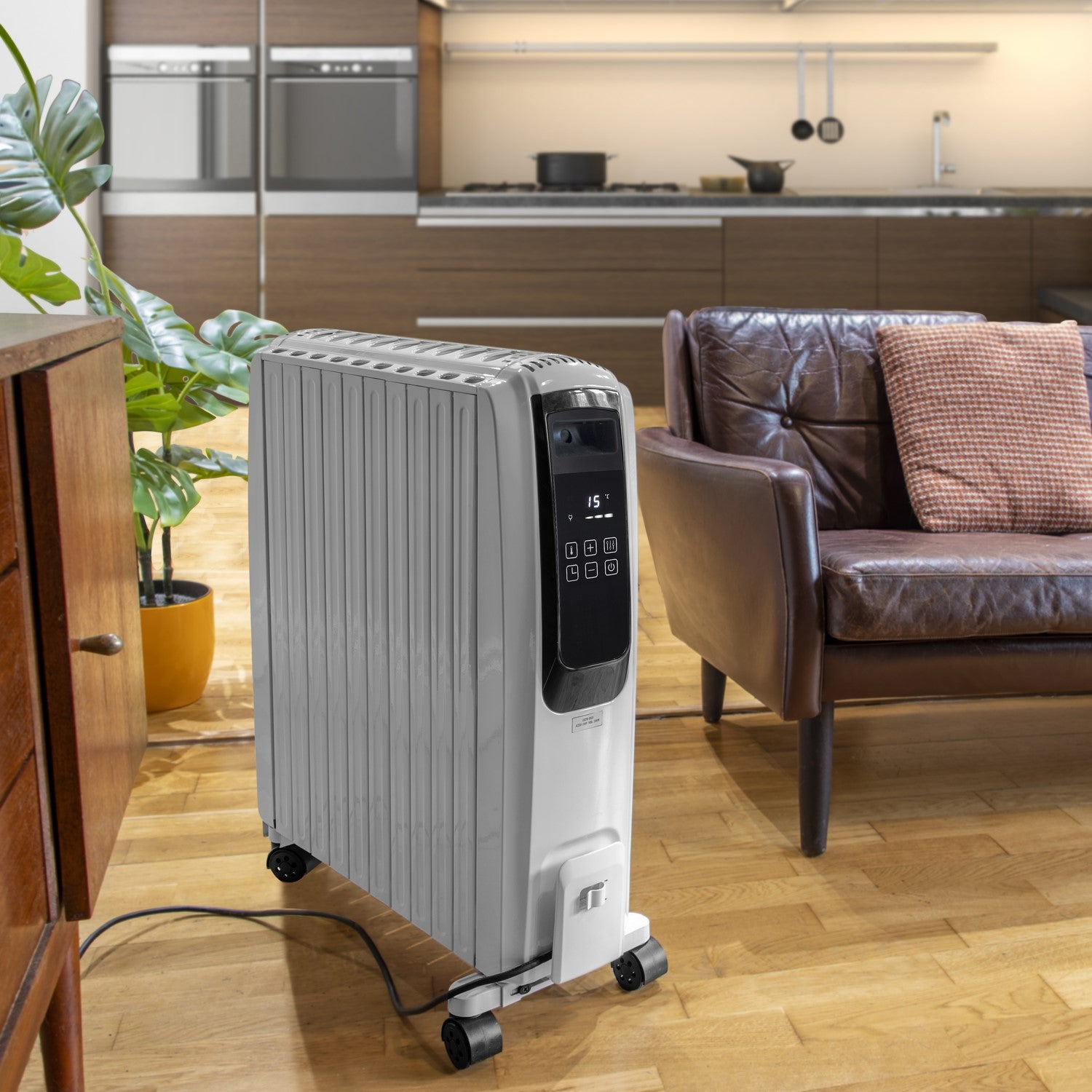 electriQ 2500W Smart Oil Filled Radiator with Thermostat and Weekly Timer - White