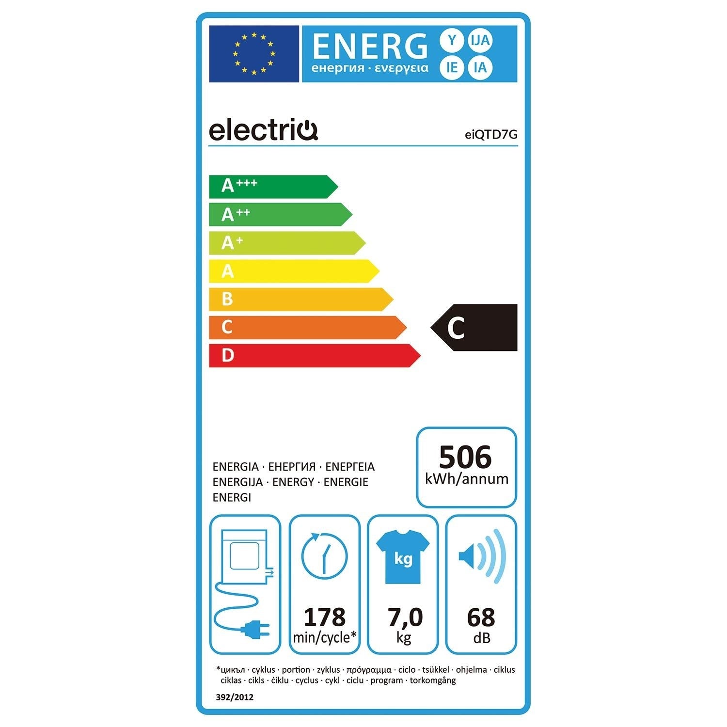 electriQ Freestanding 7kg Vented Tumble Dryer – White